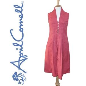 APRIL CORNELL Pleated & Buttoned Coral Sundress